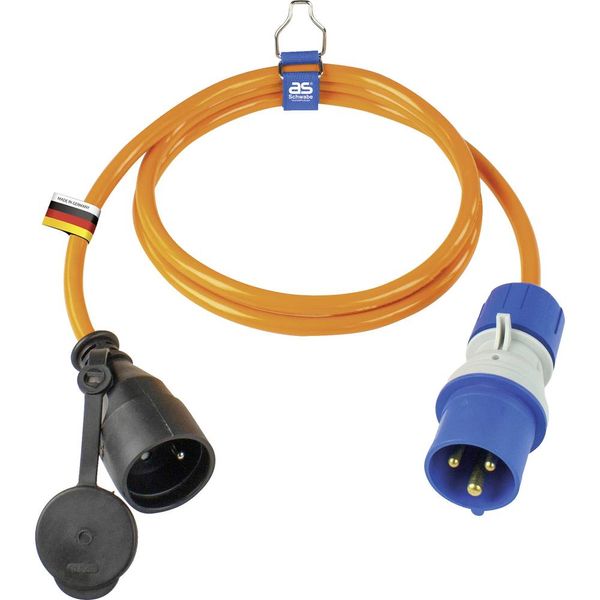 Adapter cable 1.5m, orange "F"
1.5m PUR cable H07BQ-F 3G2.5, in orange signal color
1st page: CEE plug "powerlight" 230V/16A/3-pin, blue with phase display
2nd page: franz NF coupling with protective cap image 1