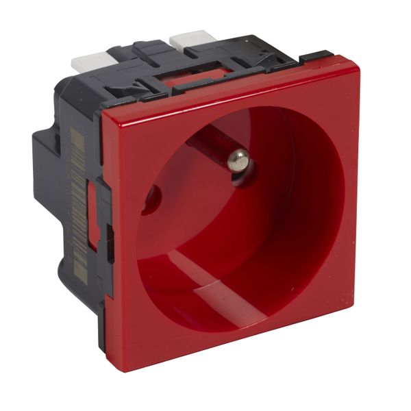 Mosaic 2P+T 16A 240V red antibacterial socket, Belgian franco standard. Terminal G -V - G image 1