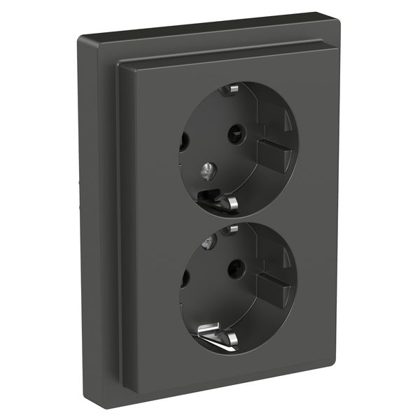 SCHUKO double socket-outlet, shuttered, screwless term., anthracite, D-Life image 3