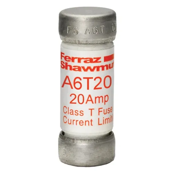 Fuse A6T - Class T - Fast-Acting 600VAC 300VDC 20A Ferrule image 1