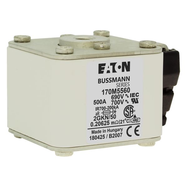 Fuse-link, high speed, 500 A, AC 690 V, size 2, 61 x 77 x 51 mm, aR, IEC, UL, type K indicator, flush end, 16 UNC image 14