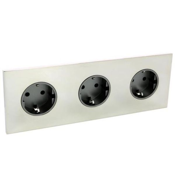 Art d'Arnould univers Epure triple standard Schuko horizontal power socket 2P+E 16A 250V - Mirror Steel image 1