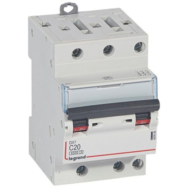 DX³6000 10kA high inlet and low outgoing screw circuit breaker 3P 400V~ - 20A - curve C - for optimized HX³ comb image 1