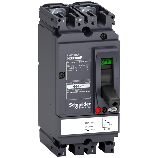 circuit breaker ComPact NSX100F AC/DC, 18 kA at 415 VAC, TMD trip unit 63 A, 2 poles 2d image 3