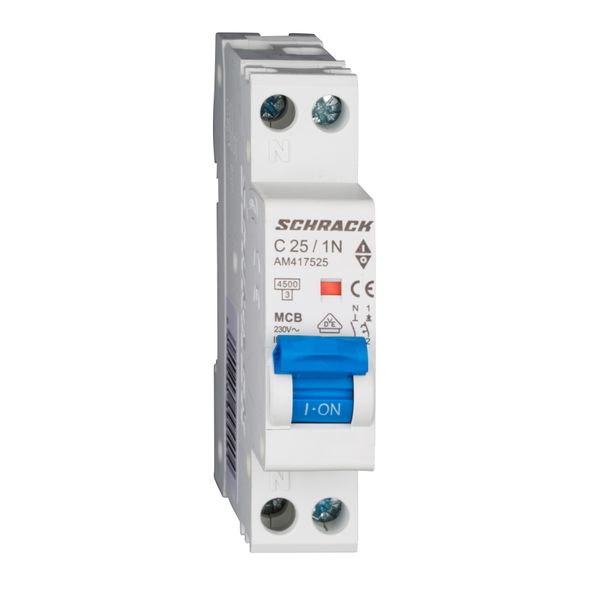 Miniature Circuit Breaker (MCB) AMPARO 4.5kA, C 25A, 1+N,1MW image 1