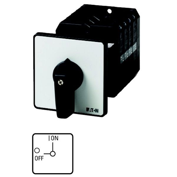 On-Off switch, T5, 100 A, rear mounting, 3 contact unit(s), 6 pole, with black thumb grip and front plate image 1