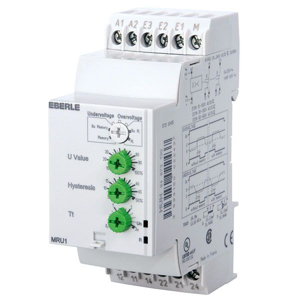 Voltage measuring relay UC 24...230V, 5A, 2 changeover contacts, setting range UC 0.2...60V image 1