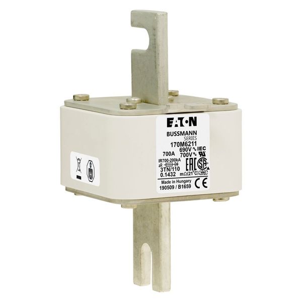 Fuse-link, high speed, 700 A, AC 690 V, DIN 3, 76 x 90 x 139 mm, aR, DIN, IEC, type T indicator image 11