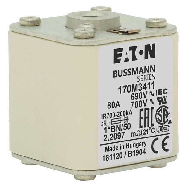 Fuse-link, high speed, 80 A, AC 690 V, compact size 1, 45 x 59 x 51 mm, aR, IEC, UL, single indicator image 13