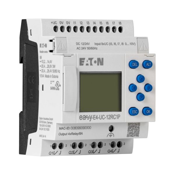 Control relays easyE4 with display (expandable, Ethernet), 12/24 V DC, 24 V AC, Inputs Digital: 8, of which can be used as analog: 4, push-in terminal image 10