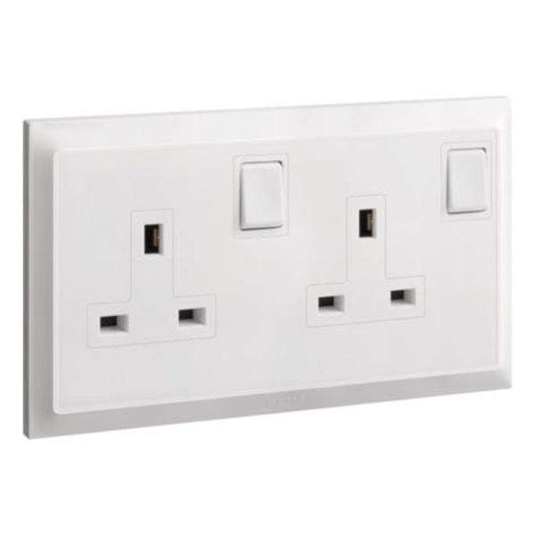 Belanko S - 2 gang BS double pole switched socket sameboard - 13A - White image 1