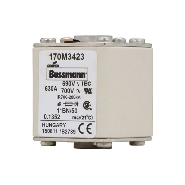 Fuse-link, high speed, 630 A, AC 690 V, compact size 1, 45 x 59 x 51 mm, aR, IEC, UL, single indicator image 10