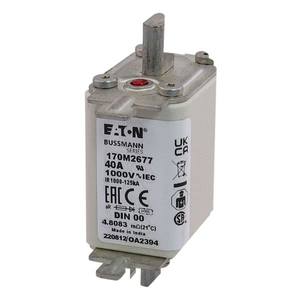 Fuse-link, high speed, 40 A, AC 1000 V, DIN 00, aR, DIN, IEC, single indicator, live gripping lugs image 23