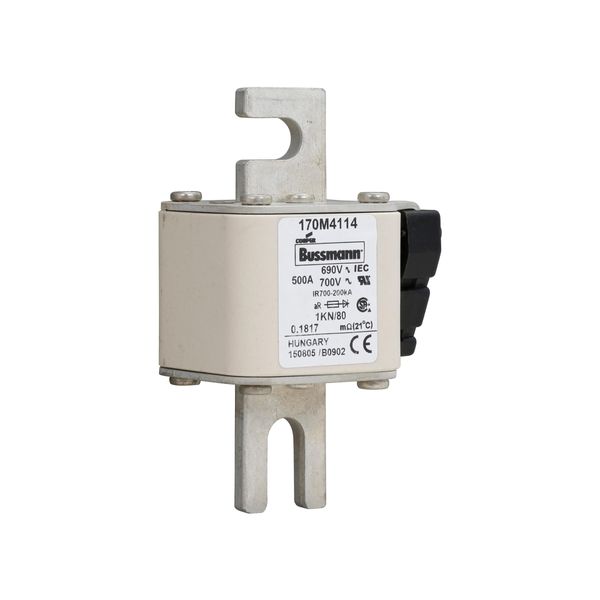 Fuse-link, high speed, 500 A, AC 690 V, DIN 1, 53 x 69 x 108 mm, aR, DIN, IEC, single indicator image 14