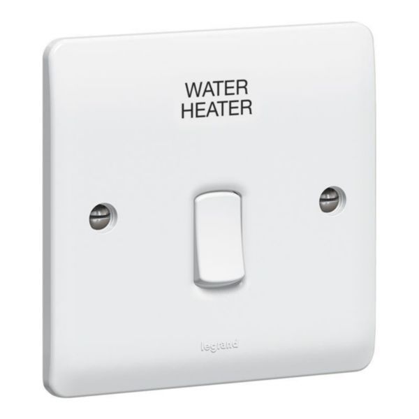 Synergy 20A Double Pole Control Switch with LED Power Indicator Marked "WATER HEATER" White image 1