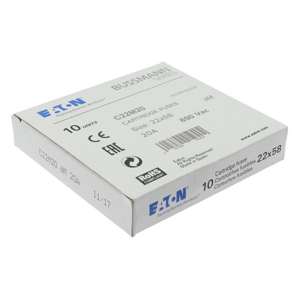 Fuse-link, LV, 20 A, AC 690 V, 22 x 58 mm, aM, IEC image 13