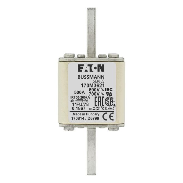 Fuse-link, high speed, 500 A, AC 690 V, compact size 1, 45 x 45 x 110 mm, aR, IEC, UL image 9