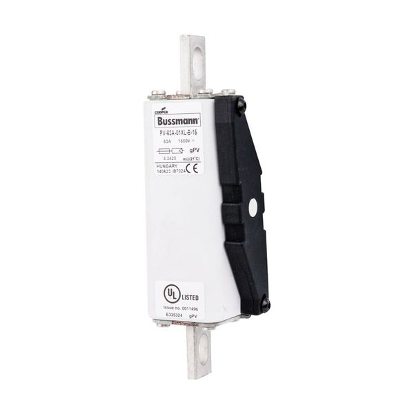 Fuse-link, high speed, 63 A, DC 1500 V, 01XL, 43 x 193 mm, gPV, IEC, UL, with indicator, bolted image 5