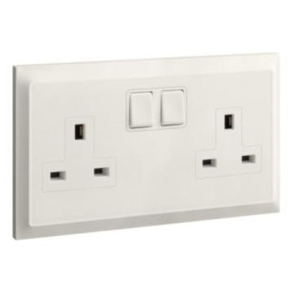 Belanko S 2 gang single pole BS switched socket outlet inboard rockers - 13A - Ivory image 1