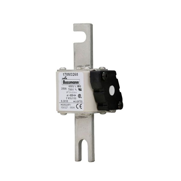 Fuse-link, high speed, 350 A, AC 690 V, compact DIN 1, 45 x 58 x 134 mm, aR, DIN, IEC, type K indicator, 110 mm centres image 12