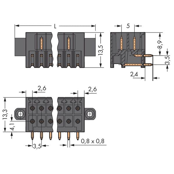 THR male header, 2-row 0.8 x 0.8 mm solder pin angled black image 3