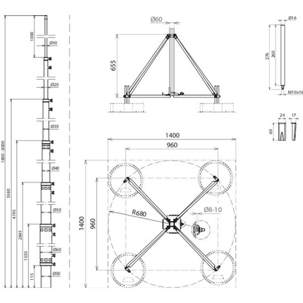 -SET- teles. air-term. rod L 8.0 m Al with four-legged stand D 60 mm R image 2