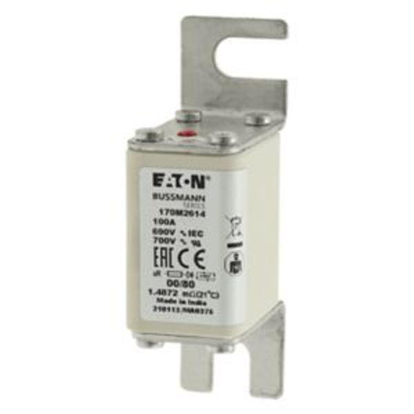 Fuse-link, high speed, 100 A, AC 690 V, DIN 00, 30 x 51 x 100 mm, aR, DIN, IEC, single indicator image 5