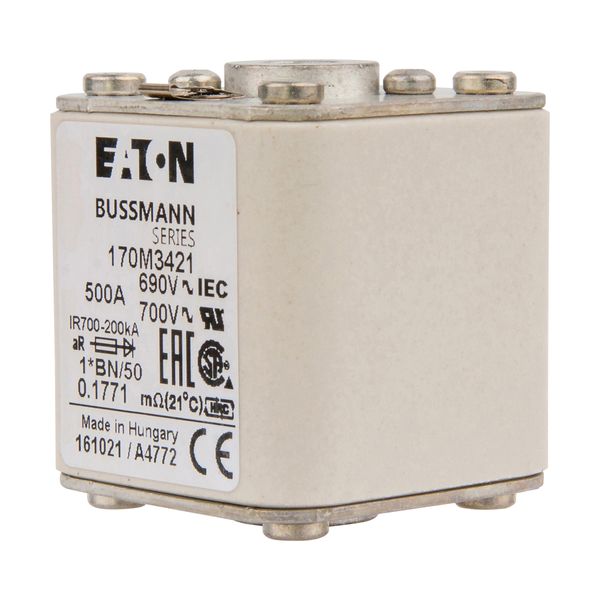 Fuse-link, high speed, 500 A, AC 690 V, compact size 1, 45 x 59 x 51 mm, aR, IEC, UL, single indicator image 9