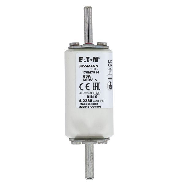 Fuse-link, high speed, 63 A, AC 660 V, DIN 0, aR, DIN, IEC, single indicator, live gripping lugs image 22