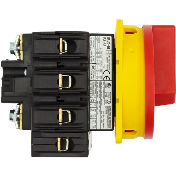 Main switch, P3, 63 A, flush mounting, 3 pole + N, Emergency switching off function, With red rotary handle and yellow locking ring, Lockable in the 0 image 9