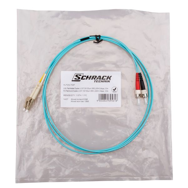 FO Patchcord Duplex LC/ST, 50/125æm OM3, LS0H-3, aqua, 2.0m image 3