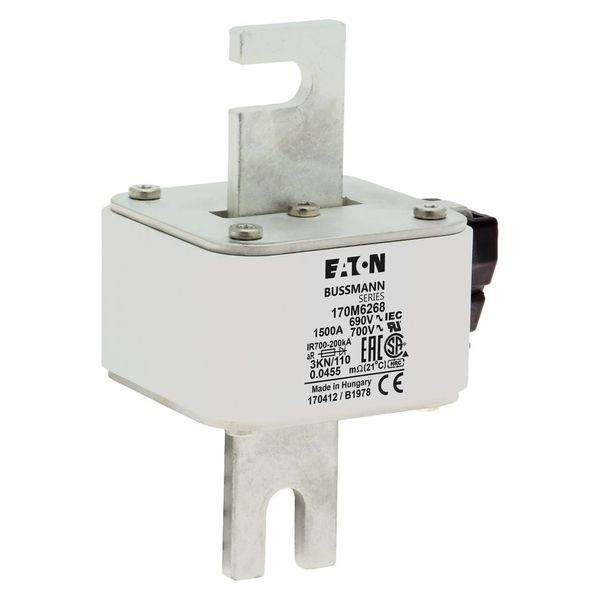 Fuse-link, high speed, 1500 A, AC 690 V, DIN 3, 76 x 92 x 139 mm, aR, DIN, IEC, single indicator image 10