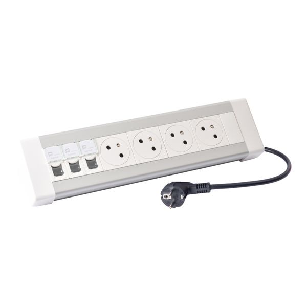 054614 Desk unit with 3m cord and 2P+E plug equipped with 4 2P+E Surface sockets and 3 RJ45 category 6 FTP sockets image 1