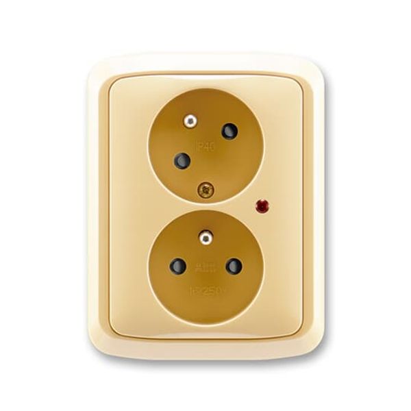 5593A-C02357 D Double socket outlet with earthing pins, shuttered, with turned upper cavity, with surge protection image 1