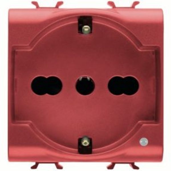 ITALIAN/GERMAN STANDARD SOCKET-OUTLET 250V ac - FOR DEDICATED LINES - 2P+E 16A DUAL AMPERAGE - P30-P17 - 2 MODULES - RED - ANTIBACTERIAL - CHORUSMART image 1