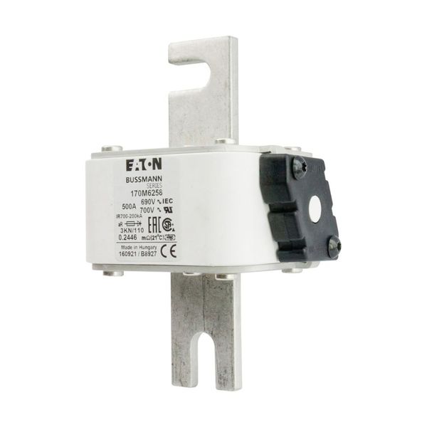 Fuse-link, high speed, 500 A, AC 690 V, DIN 3, 76 x 92 x 139 mm, aR, DIN, IEC, single indicator image 10