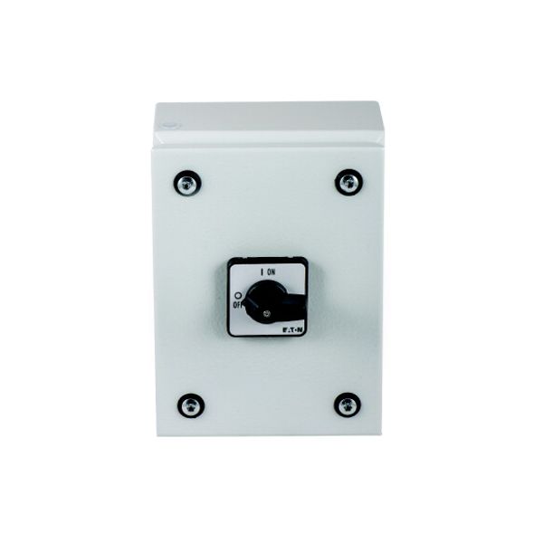 On-Off switch, P3, 100 A, 3 pole + N, surface mounting, with black thumb grip and front plate, in steel enclosure image 2