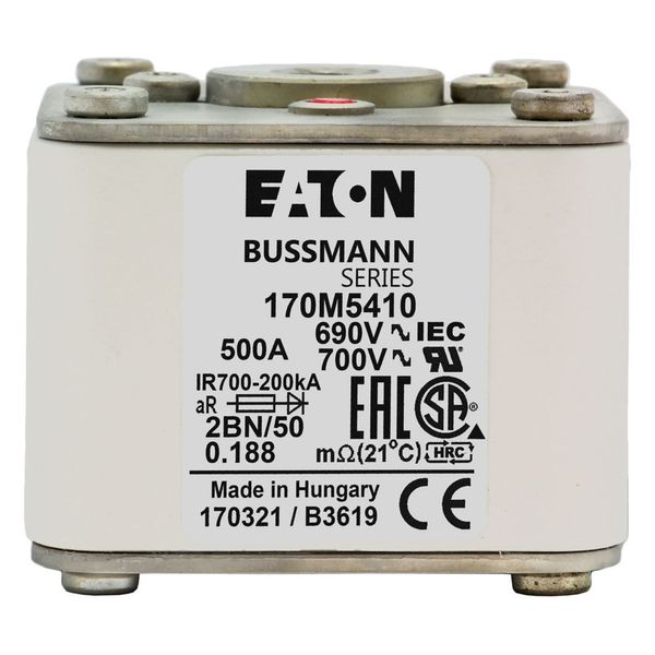 Fuse-link, high speed, 500 A, AC 690 V, size 2, 61 x 77 x 51 mm, aR, IEC, UL, single indicator, flush end, M10 image 13