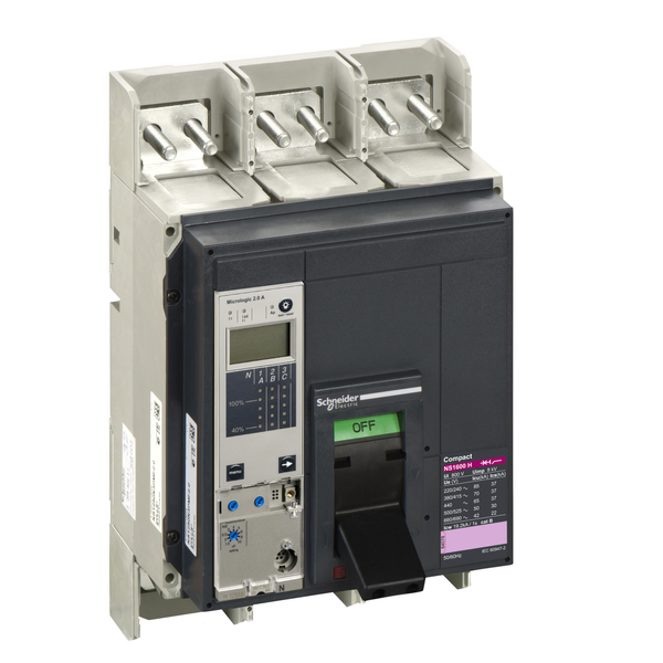 circuit breaker ComPact NS1600H, 70 kA at 415 VAC, Micrologic 2.0 A trip unit, 1600 A, fixed,3 poles 3d image 4