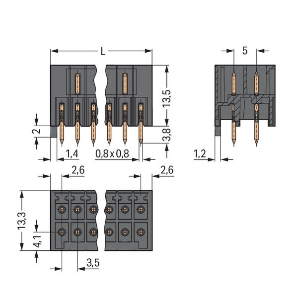 THT male header, 2-row 0.8 x 0.8 mm solder pin straight black image 6