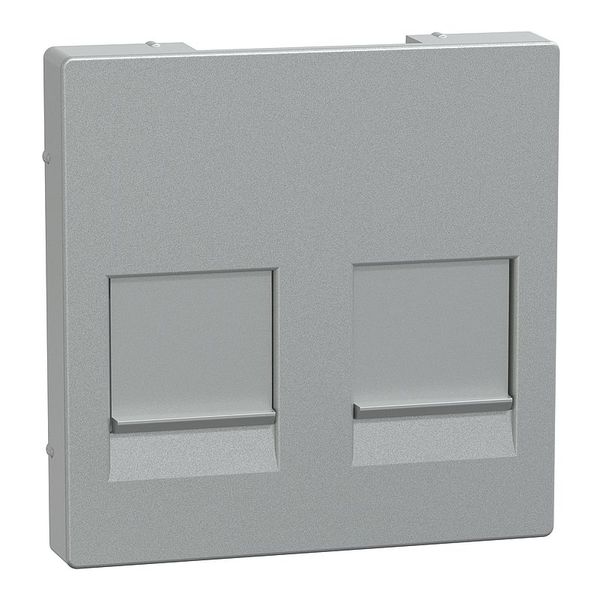 Central plate for Modular Jack 2-gang with dust protection slide, aluminum, System M image 1