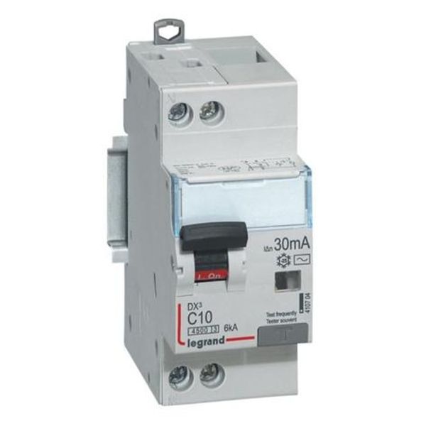 Differential circuit breaker DX³4500 high inlet and low outlet screw U+N 230V~ - 10A typeAC 30mA - curve C - 2 modules image 1