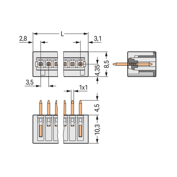 THT male header 1.0 x 1.0 mm solder pin straight light gray image 2