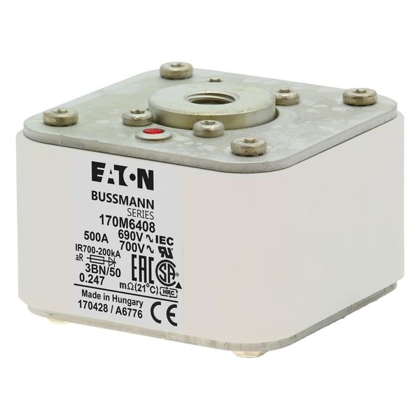 Fuse-link, high speed, 500 A, AC 690 V, size 3, aR, IEC, UL, single indicator image 11