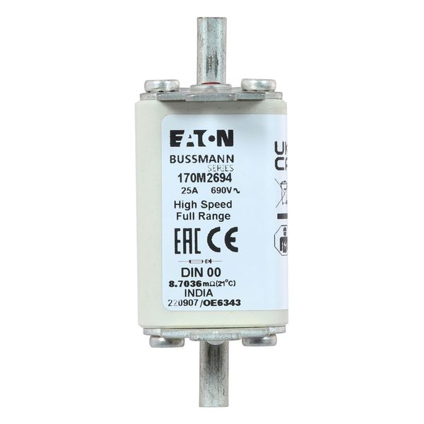 Fuse-link, high speed, 25 A, AC 690 V, DIN 00, 30 x 60 x 79 mm, gR, DIN, IEC, single indicator image 22