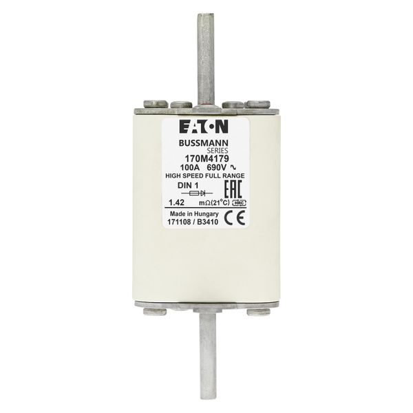 Fuse-link, high speed, 100 A, AC 690 V, DIN 1, 52 x 66 x 135 mm, gR, DIN, IEC, single indicator image 8