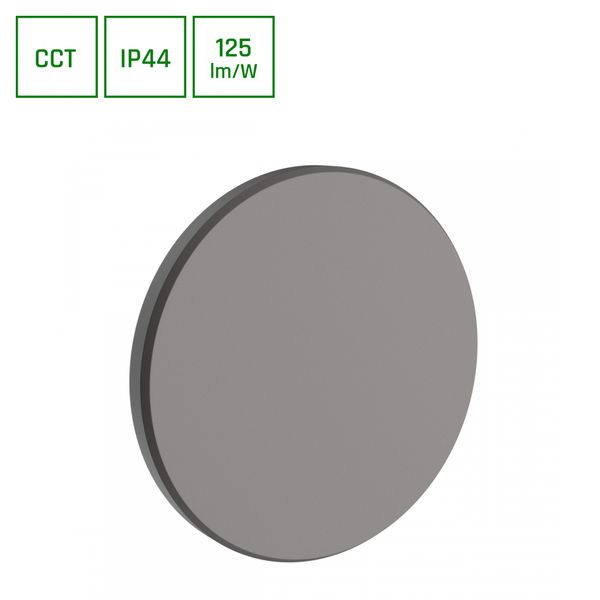 PIATTA 9W CCT 230V IP44 120x47MM GRAY ROUND FACADE LAMP image 1