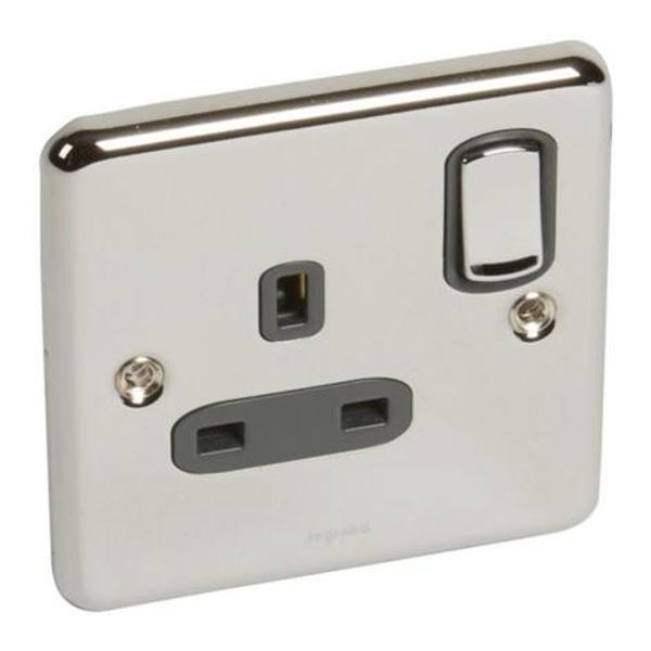 Synergy™ Authentic - 1 gang switched single pole BS socket outlet 13A - Polished Stainless steel image 1