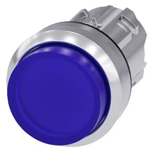 Illuminated pushbutton, 22 mm, round, metal, shiny, blue, pushbutton,  3SU1051-0BB50-0AA0-Z Y12 image 1