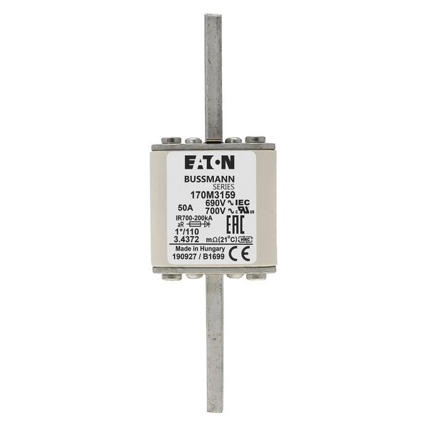 Fuse-link, high speed, 50 A, AC 690 V, compact size 1, 45 x 45 x 134 mm, aR, DIN, IEC, single indicator image 13